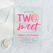 2つのスイートピンクドーナツ2nd誕生日 アクリル招待状