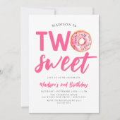 2つのスイートピンクドーナツ2nd誕生日 招待状 (正面)