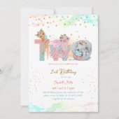 2つのスイートピンクブルーベビーガール2nd誕生日 招待状 (正面)