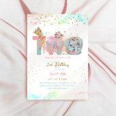 2つのスイートピンクブルーベビーガール2nd誕生日 招待状