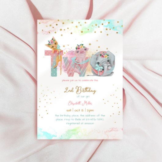 2つのスイートピンクブルーベビーガール2nd誕生日 招待状