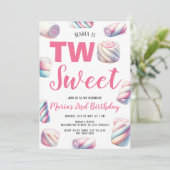 2つのスイートピンクマシュマロ2nd誕生日招待状 招待状 (スタンド正面)