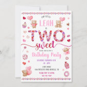 2つのスイートピンク2nd誕生日バレンタイン 招待状 (正面)