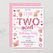 2つのスイートピンク2nd誕生日バレンタイン 招待状 (正面/裏面)
