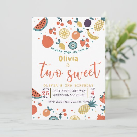 2つのスイートフルーツ2nd誕生日パーティの招待状 招待状 (スタンド正面)