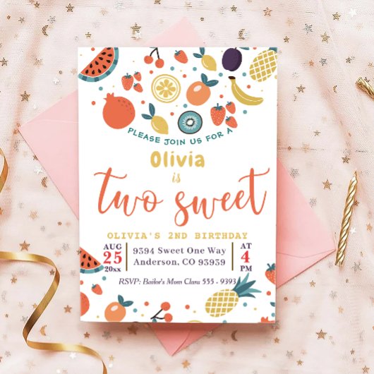 2つのスイートフルーツ2nd誕生日パーティの招待状 招待状