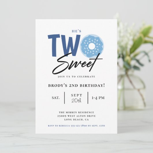 2つのスイートブルードーナツ2nd誕生日パーティー 招待状 (スタンド正面)