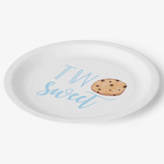 2つのスイートミルクとクッキーのブルーバースデーパーティー ペーパープレート (アングル)