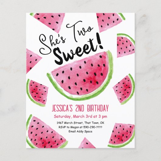 2つのスイートメロンバースデーパーティーの招待 (正面)
