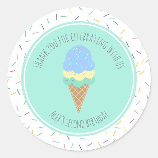 2つのスウィートアイスクリームセカンド誕生日の好意 ラウンドシール (正面)