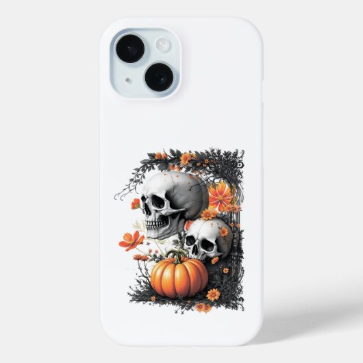 2つのスカルと花の間のカボチャ。 Case-Mate iPhoneケース (裏面)