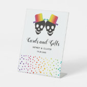 2つのスカルルーム、カラフル紙吹雪結婚ゲイ 台座サイン (正面)