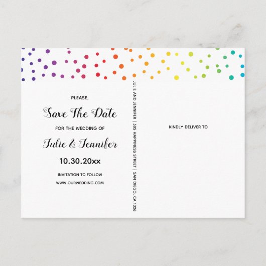 2つのスカル花嫁、紙吹雪レズビアン日付Aを保存 案内ポストカード (裏面)