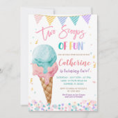 2つのスクープのおもしろい誕生日パーティーの招待 招待状 (正面)