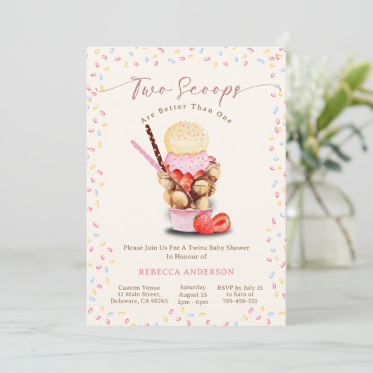2つのスクープは1つの双子の赤ちゃんシャワーよりも良い 招待状 (スタンド正面)