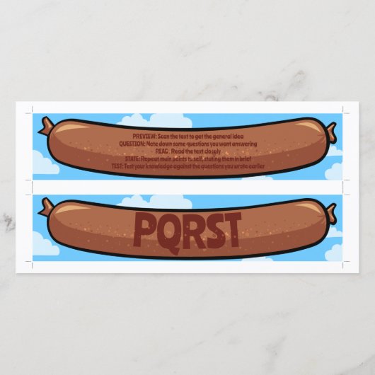 2つのセルフカットアウトPQRST勉強ソーセージのしおり (裏面)