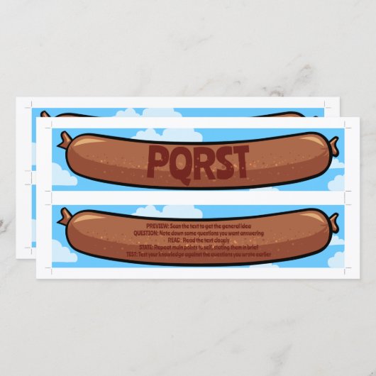 2つのセルフカットアウトPQRST勉強ソーセージのしおり (正面/裏面)