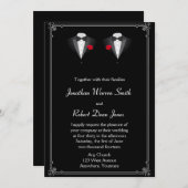 2つのタキシドスレッドローズゲイ結婚式招待状 招待状 (正面/裏面)