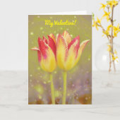 2つのチューリップ花を一緒にバレンタインデーのカード カード (黄色い花)