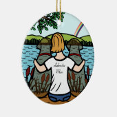 2つのチョコレートラブラドールの天使およびお母さん2 セラミックオーナメント (右)