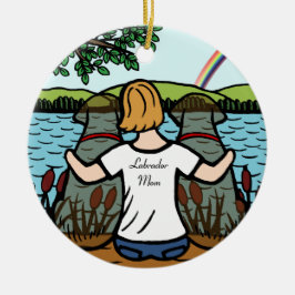 2つのチョコレートラブラドールの天使およびお母さん2 セラミックオーナメント