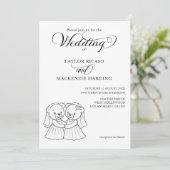 2つのテディベアのドレス結婚の花嫁 招待状 (スタンド正面)