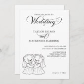 2つのテディベアのドレス結婚の花嫁 招待状 (正面/裏面)