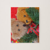 2つのテディベアは緑と弓を持つ ジグソーパズル (縦)