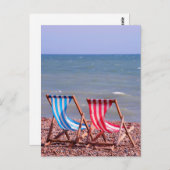 2つのデッキチェアのビーチ ポストカード (正面/裏面)