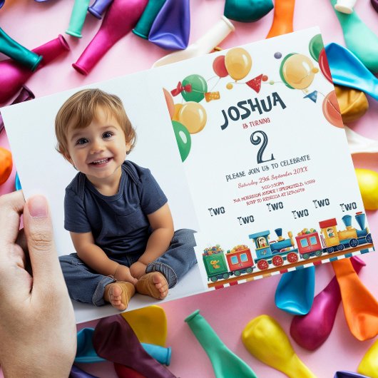 2つのトイトレイン第2子供の誕生日パーティー 招待状