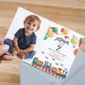 2つのトイトレイン第2子供の誕生日パーティー 招待状