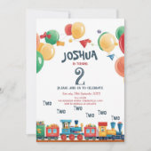 2つのトイトレイン第2子供の誕生日パーティー 招待状 (正面)