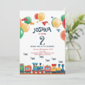 2つのトイトレイン第2子供の誕生日パーティー 招待状 (スタンド正面)