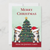 2つのトリコラーコーギドッグキュートカスタムクリスマスクリスマス シーズンカード (正面)