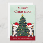 2つのトリコラーコーギドッグキュートカスタムクリスマスクリスマス シーズンカード (正面/裏面)