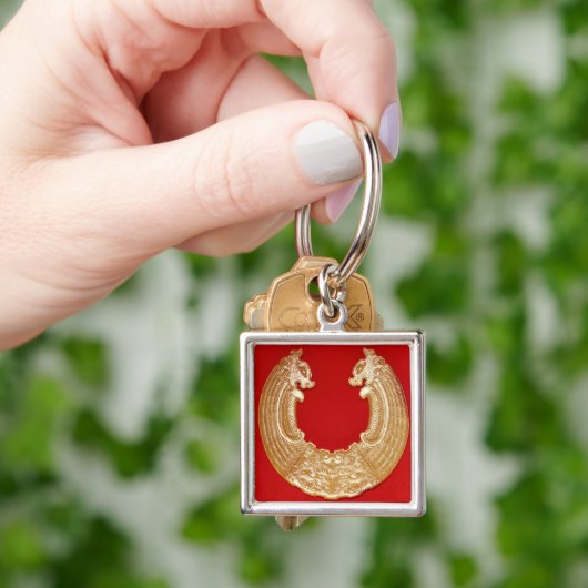 2つのドラゴンおよびタオタイのマスクが付いているプラク キーホルダー (手)