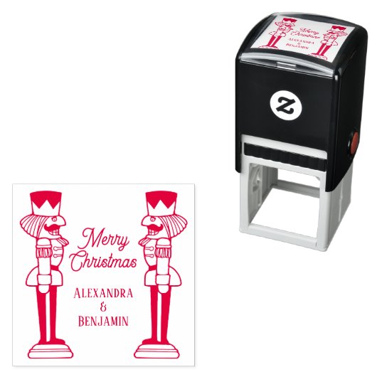 2つのナツクラッカーメリークリスマスカップルのファム名 セルフインキングスタンプ (インサイチュ)