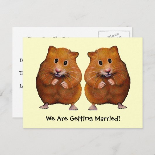 2つのハムスター救：日付：結婚 案内ポストカード (正面/裏面)
