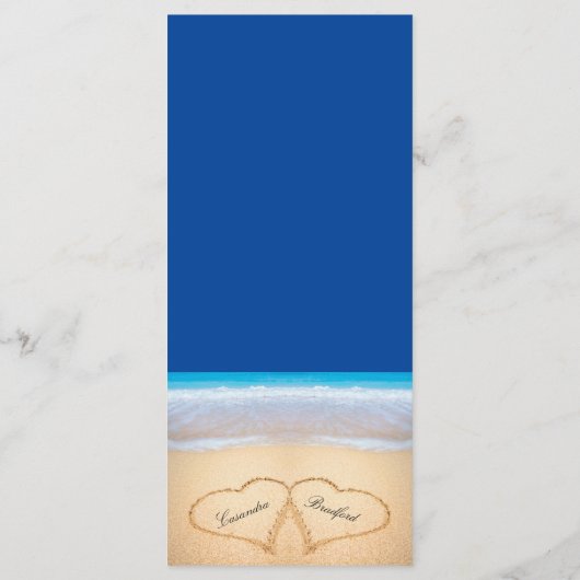 2つのハートがビーチ結婚式の濃い青 メニュー (裏面)