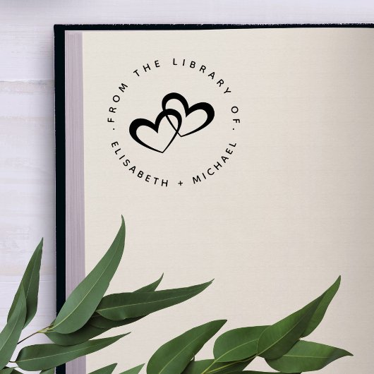 2つのハートがライブラリの名前を結合モダン ラバースタンプ
