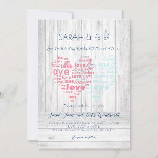 2つのハートが一緒に打つ/素朴甘結婚い 招待状 (正面)