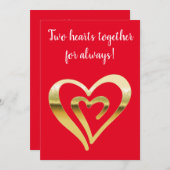 2つのハートが一緒に金属製の金ゴールド赤 シーズンカード (正面/裏面)