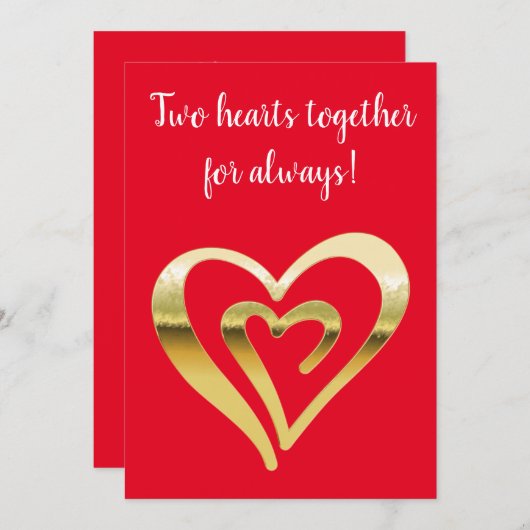 2つのハートが一緒に金属製の金ゴールド赤 シーズンカード (正面/裏面)