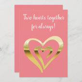 2つのハートが一緒に金属金ゴールド赤面ピンク シーズンカード (正面/裏面)