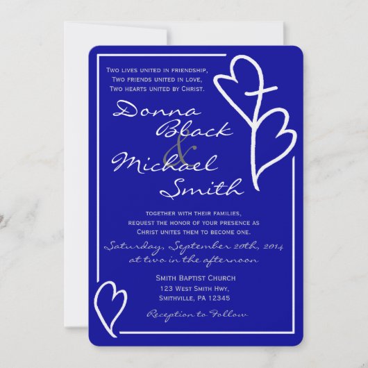 2つのハートが交差する宗教的な結婚式の招待状 招待状 (正面)