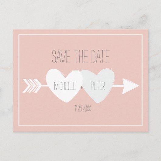 2つのハートが日付を保存 案内ポストカード (正面)