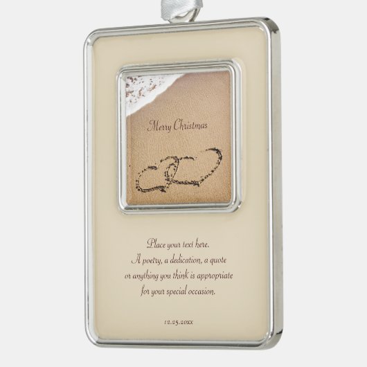 2つのハートが砂の中に シルバープレートフレームオーナメント (左)