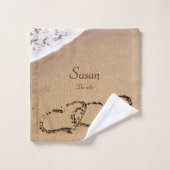 2つのハートが砂の中に バスタオルセット (ウォッシュタオル)