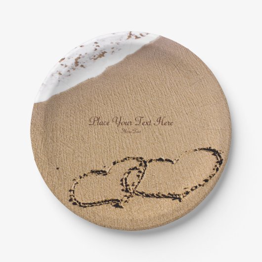 2つのハートが砂の中に ペーパープレート (正面)