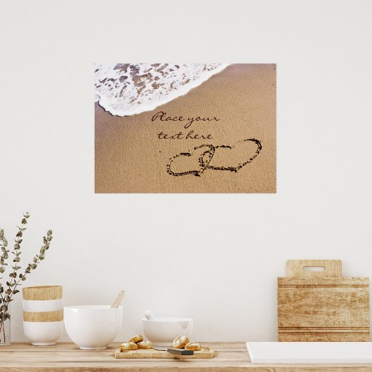 2つのハートが砂の中に ポスター (キッチン)